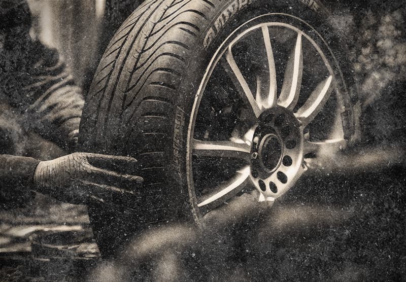 古い写真 タイヤの整備