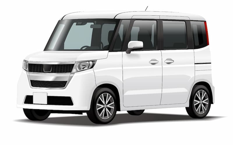 白い軽自動車の正面斜めアングル