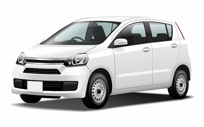 白い軽バンの正面斜めアングル